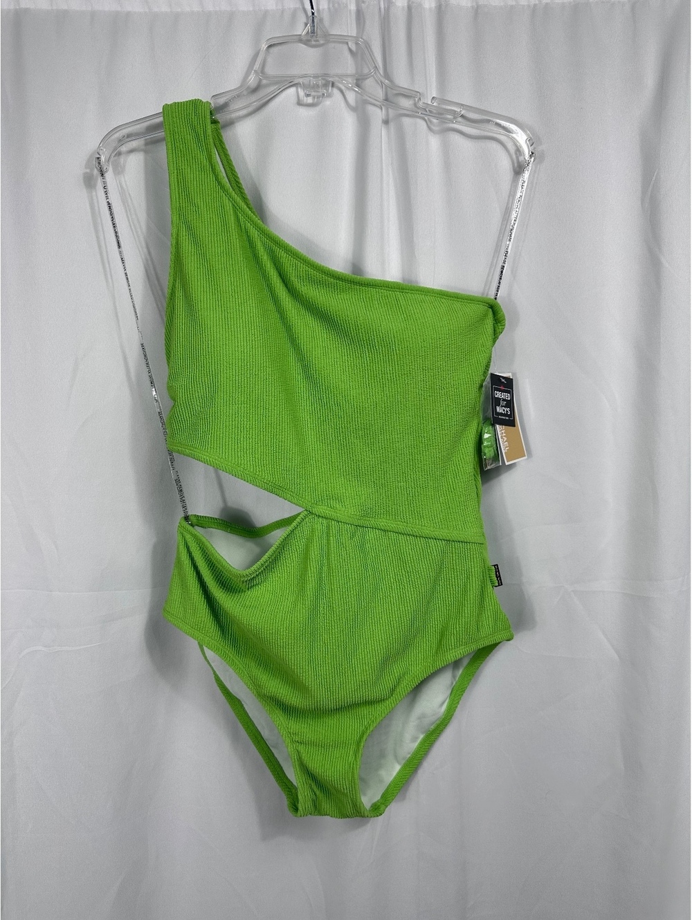 Michael Kors Green Apple One-Shoulder Cutout One-Piece Swimsuit Size 14